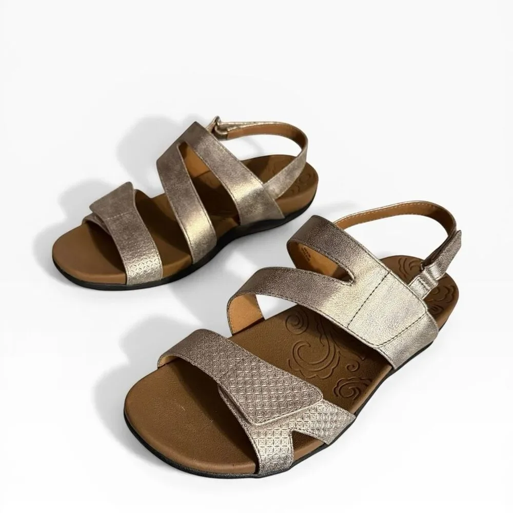 Rockport Ridge Asymmetrical Sandals Women's size 8.5 Adjustable Metallic Gold